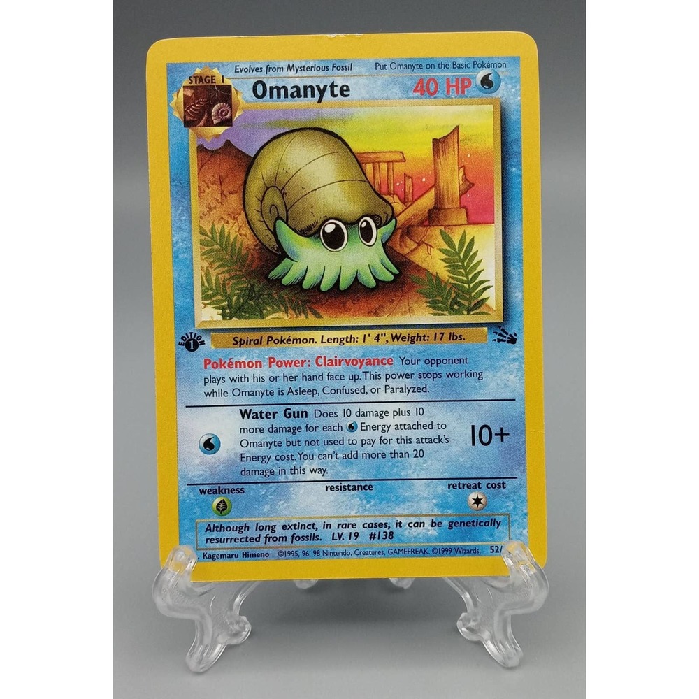 Pokemon - 1st Edition Omanyte Non Holo - Vintage WOTC 52/62 Fossil Set